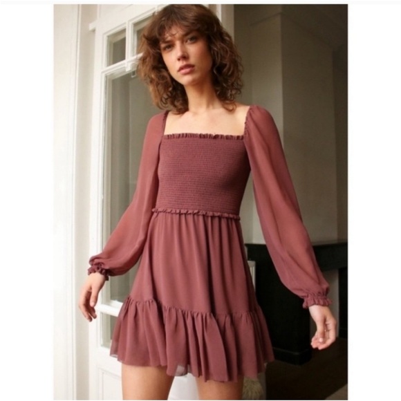 Aritzia WILFRED Tempest Dress Rose Long Sleeve Mini Sz XS NWT - Picture 1 of 8